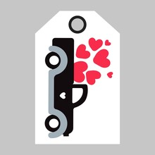 Black Truck With Hearts. Tag For Valentines Day. Vector Illustration.