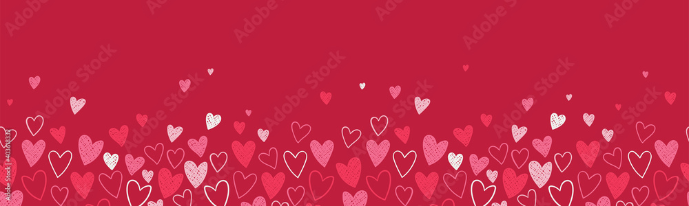 Cute hand drawn hearts seamless pattern, great for Valentine's Day, Weddings, Mother's Day - textiles, banners, wallpapers, backgrounds. - obrazy, fototapety, plakaty 