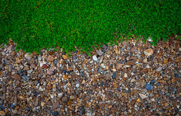 stone river background covered with grass on the top of the picture.