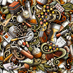 Wall Mural - science hand drawn raster doodles seamless pattern.
