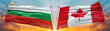 Double Flag Canada vs Bulgaria flag waving flag with texture sky clouds and sunset background