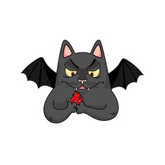 Wall Mural - Vector devil's cat with fire in his paws.  Funny character with bat wings. Halloween design