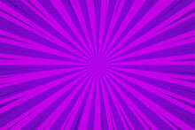 Abstract Background Cartoon Comic Zoom Purple Rays Light Diffused With Halftone Dots.