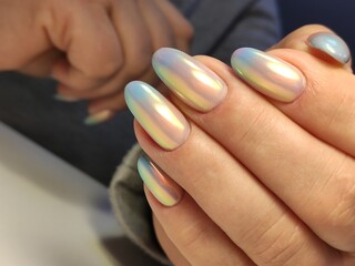 Wall Mural - Closeup photo of a beautiful female hands with elegant manicure