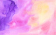 Watercolor light pink, yellow, purple background texture. Colorful artistic liquid backdrop, hand painted