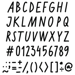 Aufkleber - hand written alphabet big letters numbers signs vector black line typographic elements isolated on white background