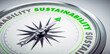 © peterschreiber.media - White compass with needle pointing to the word sustainability - 3D Illustration