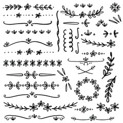 Fototapete - Hand drawn botanical dividers. Bullet journal web visual note sketch elements. Isolated graphic vector object set.