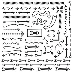 Aufkleber - Hand drawn arrows and arrow dividers. Bullet journal web visual note sketch elements. Isolated graphic vector object set.