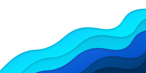 Poster - Abstract blue green paper cut layer background with text space or copy space. Simple dark blue paper cut background
