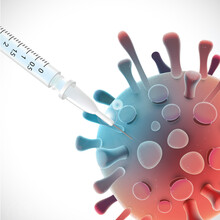 Covid 19 Vaccine Curing Coronavirus - Science Illustration Design Blue And Red Colors