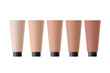 Cosmetic tubes of tonal fluids or foundations for different skin tones
