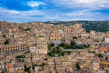 Wall Mural - Aerial view of Modica, Sicily, Italy. Modica (Ragusa Province), view of the baroque town. Sicily, Italy. Ancient city Modica from above, Sicily, Italy