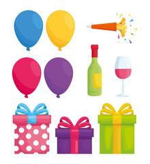 Canvas Print - Happy birthday symbol set design, Celebration surprise and party theme Vector illustration