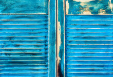 Aged Grunge Weathered Blue Door Wood Texture Soft Greek Background Or Ibiza Style, Retro Design Background Texture