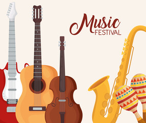 Sticker - Music festival instruments symbol set design, Sound melody and song theme Vector illustration