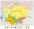 Central Asia Political Map and flat map icons