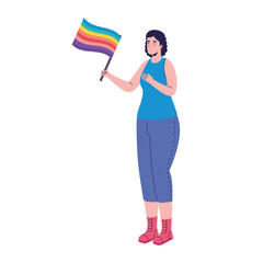 Poster - young woman with lgtbi flag in pole character vector illustration design