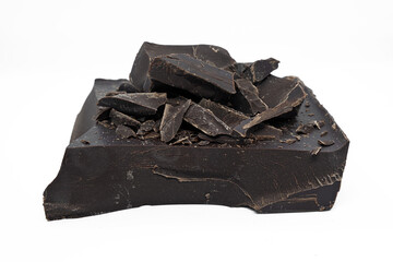 Poster - dark chocolate chunks isolated on white background