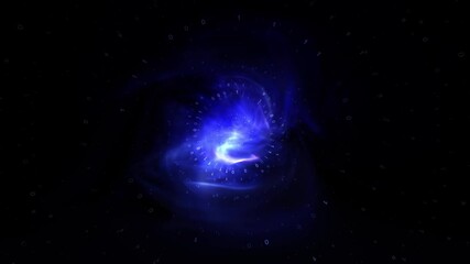 Poster - dark cyberspace space with abstract binary numbers spinning animation.