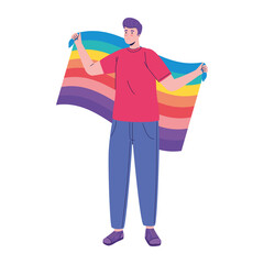 Canvas Print - young man with lgtbi flag character vector illustration design