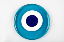 Glass Turkish Eye On White Background Evil Eye Amulet Protect From Bad Things Using By Turkish Culture.