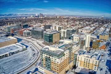 Aerial View of Cherry Creek, Colorado with fresh Snow