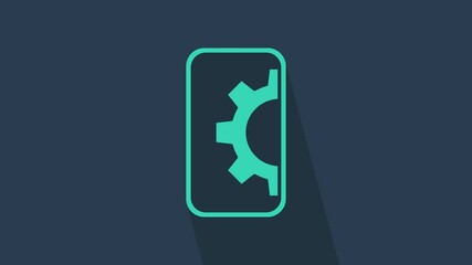 Turquoise Software, web development, programming concept icon isolated on blue background. Programming language and program code on screen mobile. 4K Video motion graphic animation.