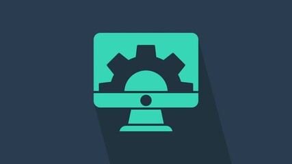 Turquoise Software, web development, programming concept icon isolated on blue background. Programming language and program code on screen monitor. 4K Video motion graphic animation.