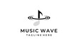 music note with wave water logo design template