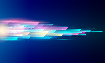 Modern abstract high-speed movement. Colorful dynamic motion on a blue background. Movement sport pattern for banner or poster design background concept.