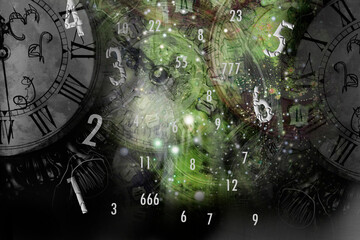Wall Mural - numerology against the background of clocks and space