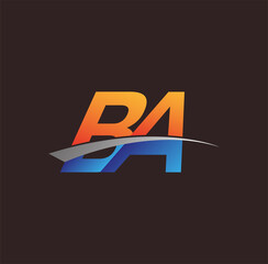 initial letter BA logotype company name colored orange and blue and swoosh design. vector logo for business and company identity.