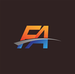 initial letter FA logotype company name colored orange and blue and swoosh design. vector logo for business and company identity.