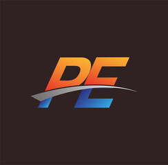 initial letter PE logotype company name colored orange and blue and swoosh design. vector logo for business and company identity.