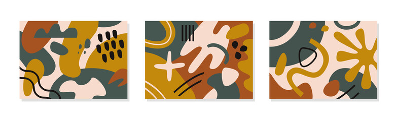 Poster - Trendy set of abstract collages with colorful organic shapes and lines. Modern vector design backgrounds for social media, banners, covers, invitations