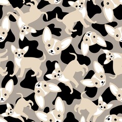 Wall Mural - Seamless vector pattern with chihuahua, dog breed concept. Cute background for fabric, textile, wallpaper, illustration