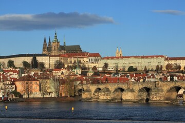 Sticker - View to the famous Charles Bridge and Prague Castle with St. Vitus Cathedral, UNESCO World Heritage Site, Prague, Bohemia, Czech Republic, Europe	