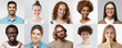 Collage of portraits and faces of multiracial group of various smiling young people, good use for userpic and profile picture. Diversity concept
