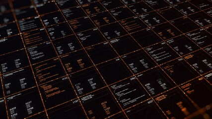 Aufkleber - Table with crypto currency data changing online. Animation. Stock exchange market chart of ethereum on black background, seamless loop.