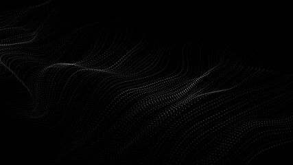 Poster - Wave of particles. Big data technology background. Futuristic point wave Abstract wave dots in dark background .Vector illustration