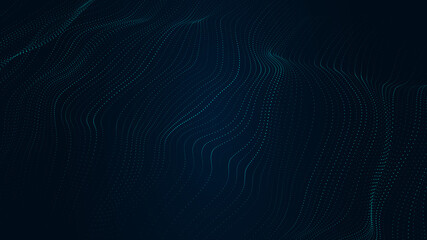 Poster - Wave of particles. Big data technology background. Futuristic point wave Abstract wave dots in dark background .Vector illustration