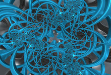 Fantastic Blue Metal Fractal Background. Abstract Fractal Texture. Digital Art. 3D Rendering.