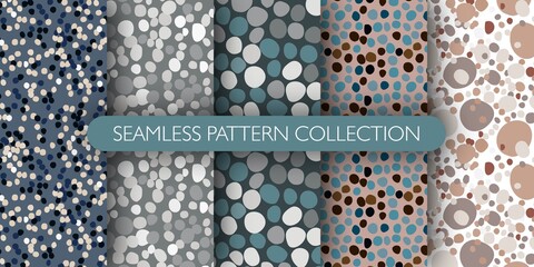 Set of seamless masonry pattern with rocks silhouettes. Stone ornament pattern collection.