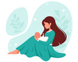 © Amahce - Woman sitting with baby. Motherhood, parenting concept. Mother's Day. Vector illustration.