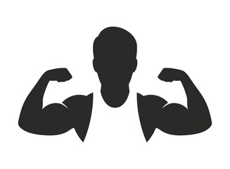 Bodybuilder icon. Fitness. Home workout. GYM. Bodybuilding. Vector icon isolated on white background.