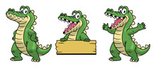 Set Of Cartoon Mascot Of Crocodile Character