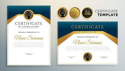 Sticker - luxury diploma certificate design set in golden theme