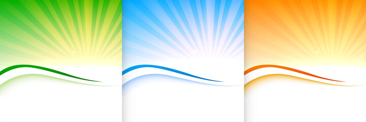 Poster - glowing sunburst background in three colors design