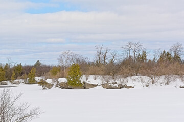 Wall Mural - City park in Ottawa on a sunny winter day with clear blue sky